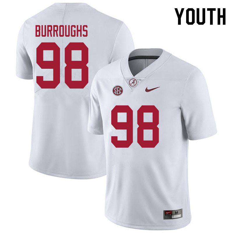Alabama Crimson Tide Youth Jamil Burroughs #98 White NCAA Nike Authentic Stitched 2020 College Football Jersey SY16V15YY